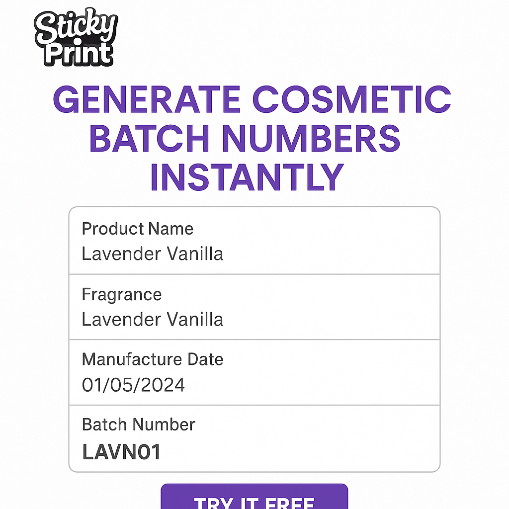 Professional Cosmetic Batch Number Generator for Handmade Beauty Brands - Sticky Print
